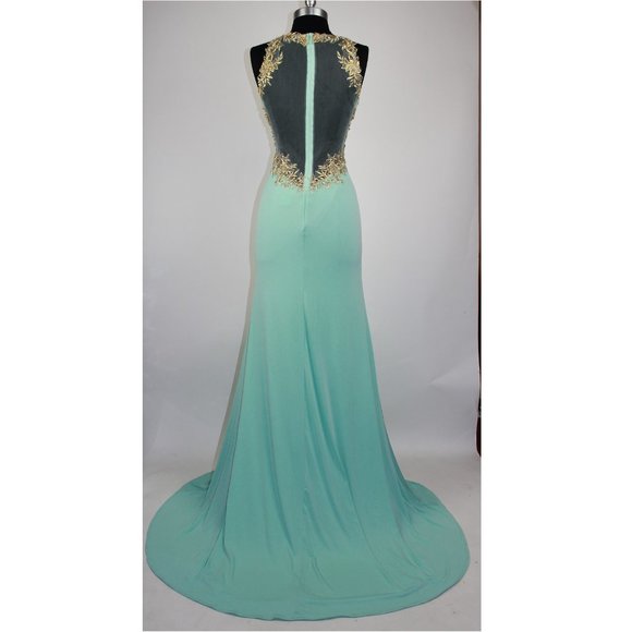 Spandex SHEER Embroidery Sequins Lace bodice Long Evening Gown prom dress - Picture 3 of 5